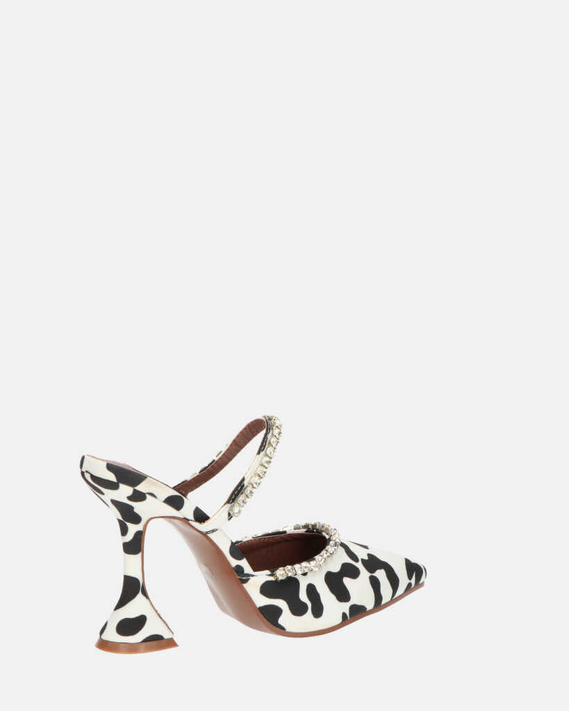 PERAL - scarpa con tacco in leopardato bianconero con gemme