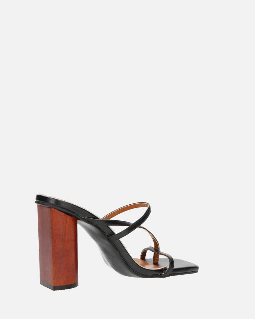 AMPARO - sandali neri con tacco in legno