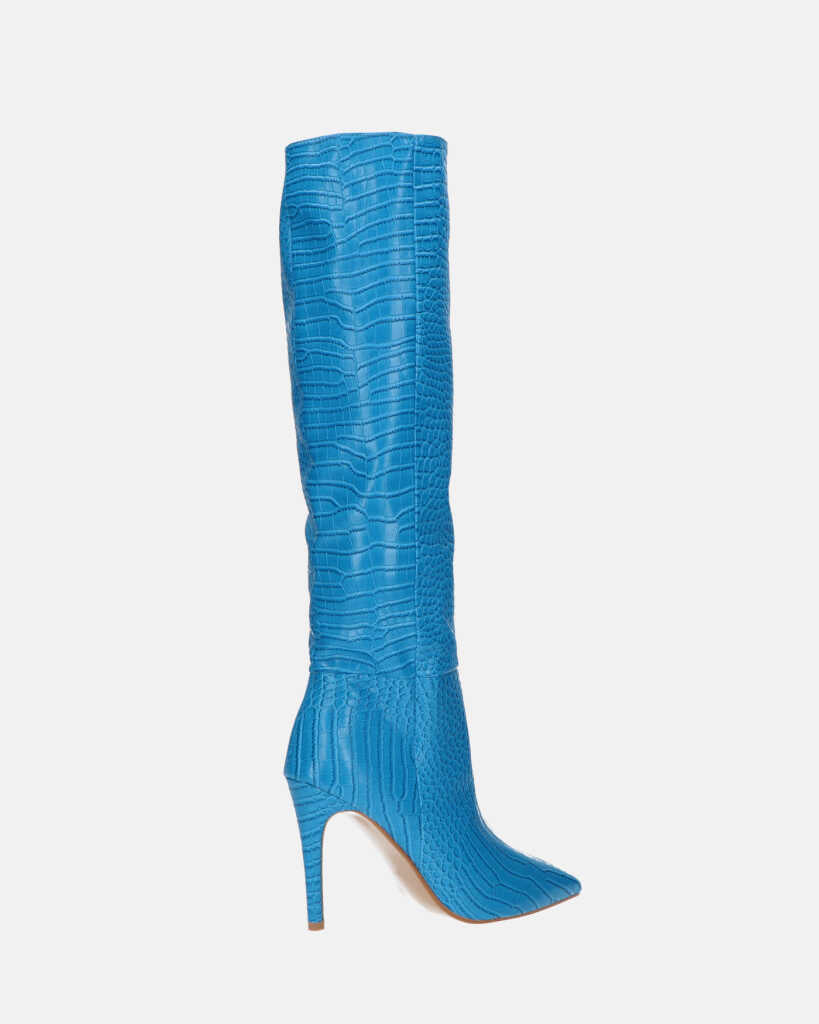 LOLY - stivale con tacco in coccodrillo blu