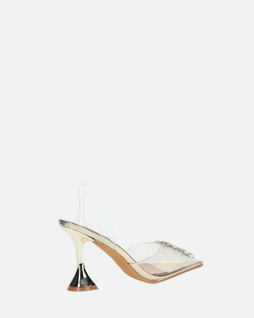 KENAN - scarpe in perspex oro con decorazione di gemme in punta