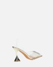 KENAN - scarpe in perspex oro con decorazione di gemme in punta