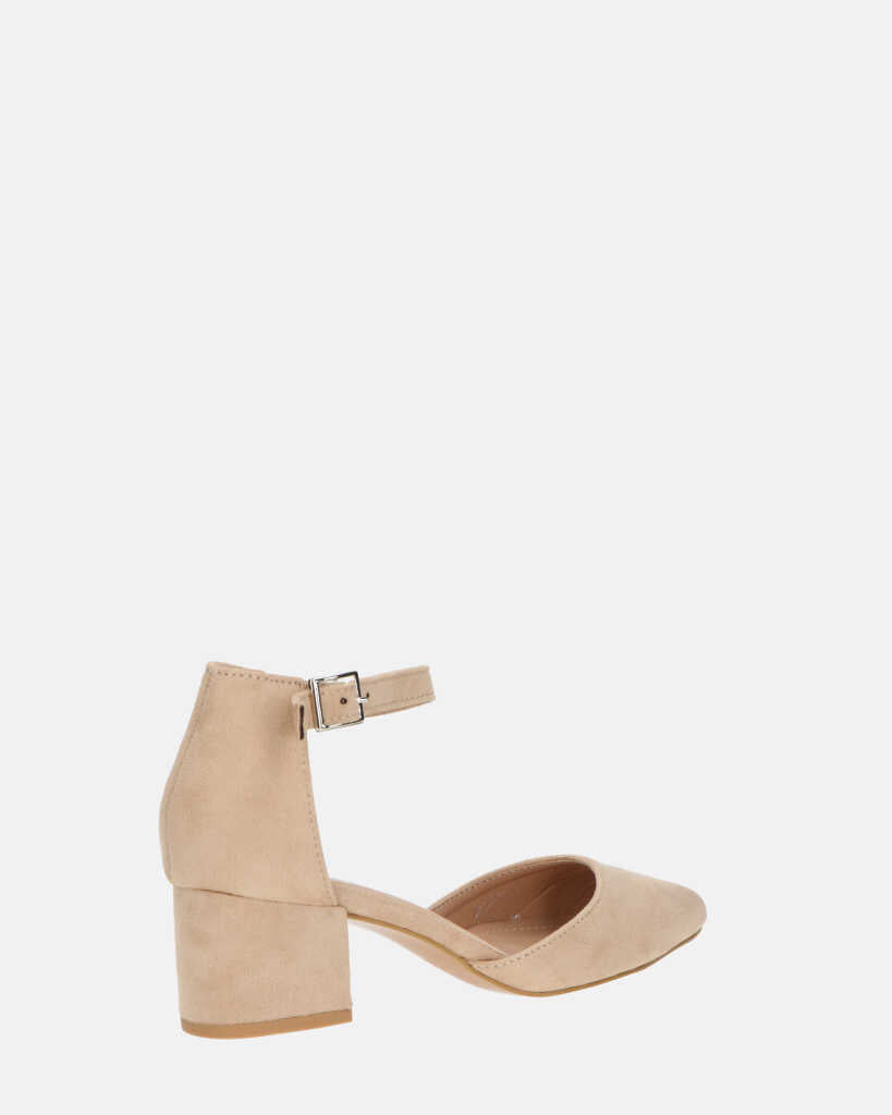 GINNY - sandalo in camoscio beige con tacco