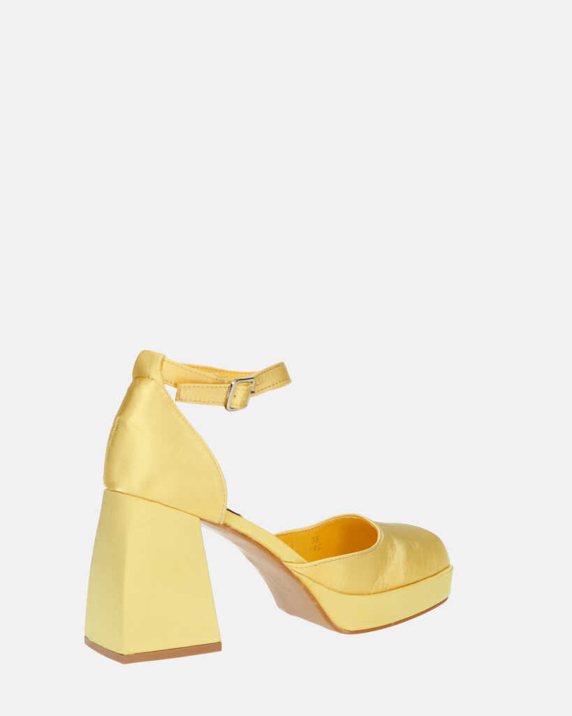 VIDA - scarpe con tacco squadrato in satin giallo
