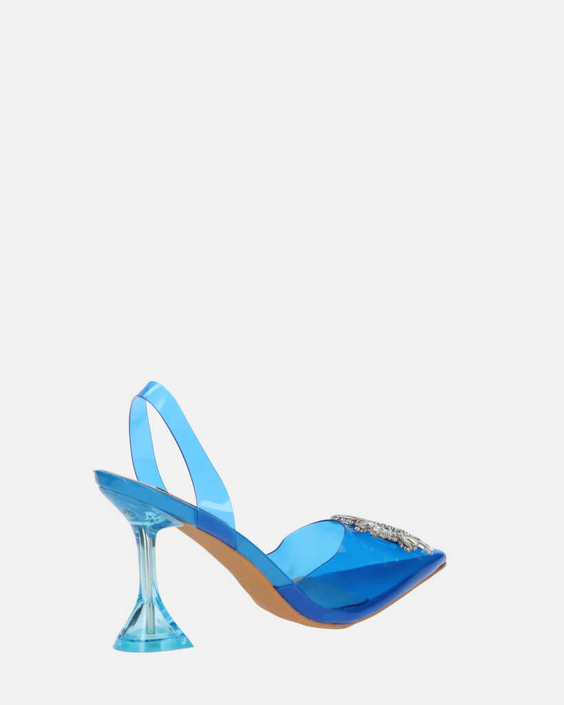 KENAN - scarpe in perspex blu con decorazione di gemme in punta