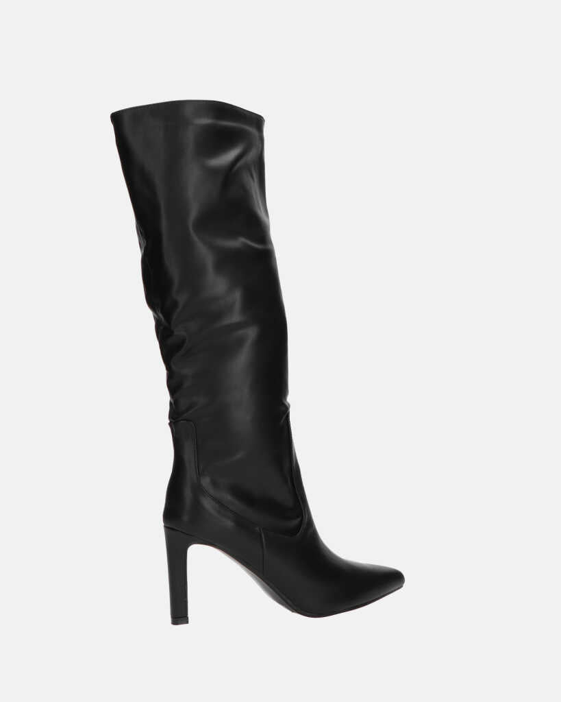 CAROLINE - stivale alto nero con tacco in pelle