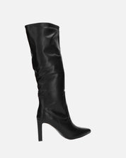CAROLINE - stivale alto nero con tacco in pelle