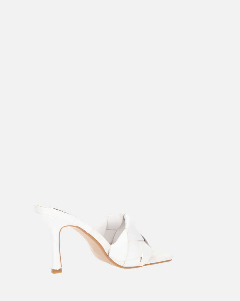 ENRICA - sandalo in pelle bianca intrecciata con tacco