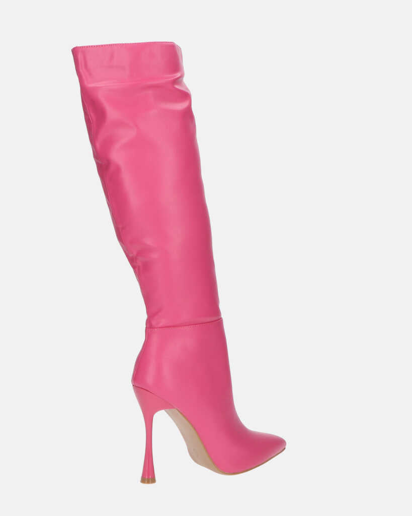 KAYLA - stivali alti con tacco in PU fucsia e cerniera laterale