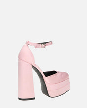 DELANEY - décolleté rosa in raso, tacco alto e doppio plateau