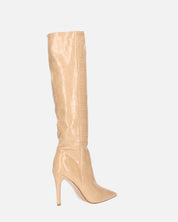 LOLY - stivale con tacco in coccodrillo beige
