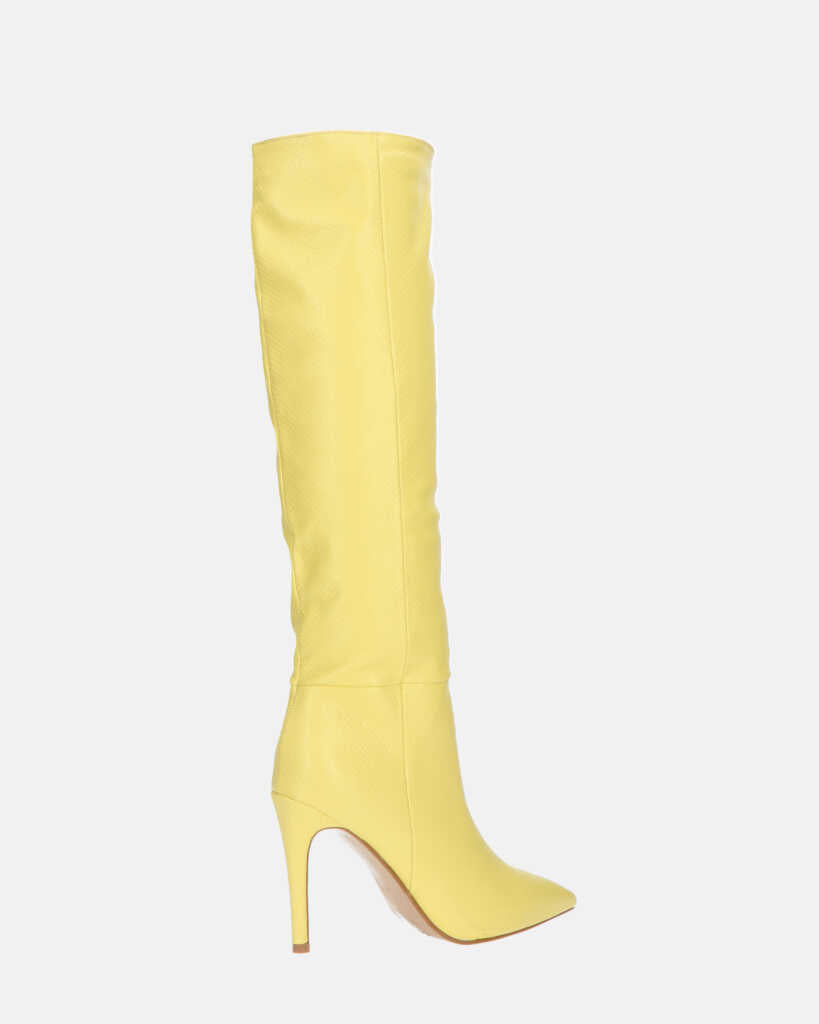 LOLY - stivale con tacco in pitonato giallo