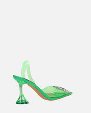 KENAN - scarpe in perspex verde con decorazione di gemme in punta