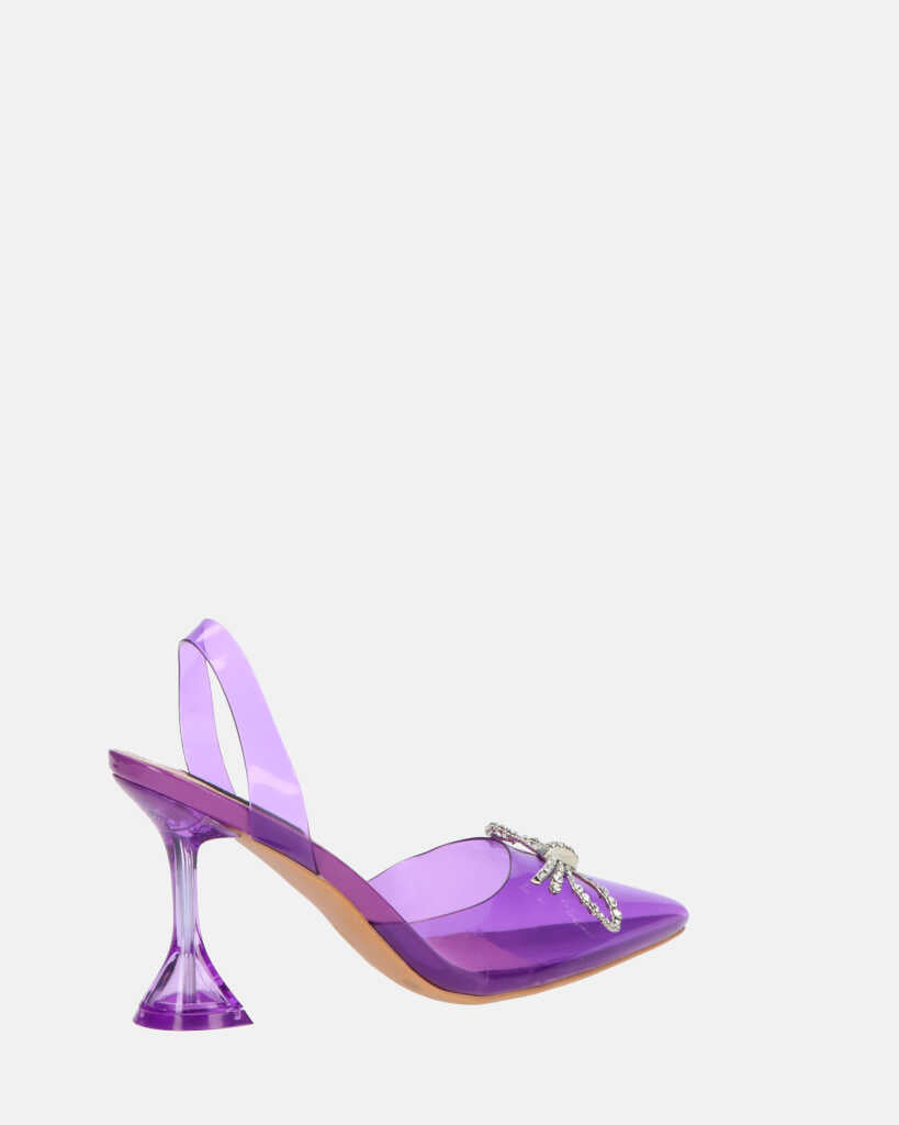 CONSUELO - tacchi in perspex viola con decorazioni in punta