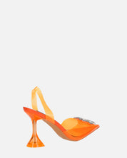 KENAN - scarpe in perspex arancio con decorazione di gemme in punta