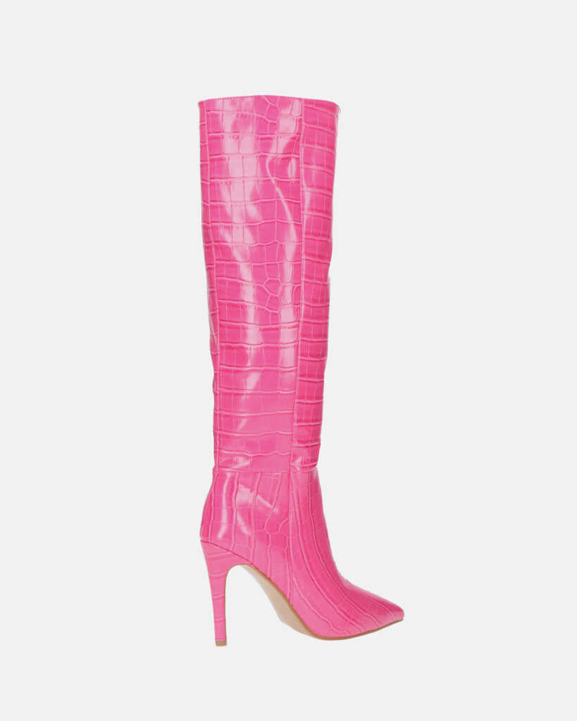 LOLY - stivale con tacco in coccodrillo rosa
