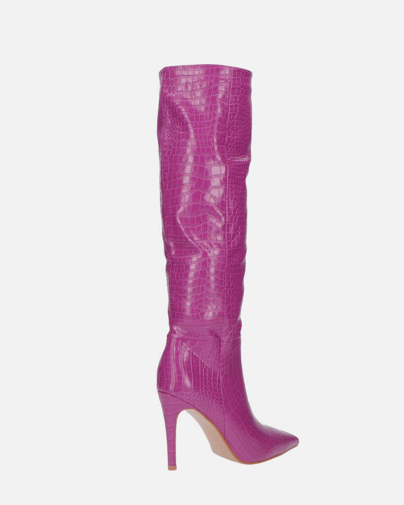 LOLY - stivale con tacco in coccodrillo viola