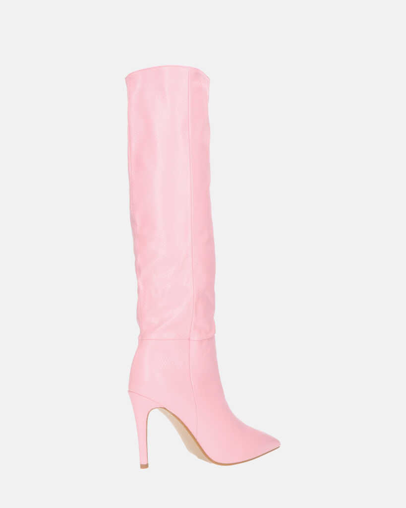 LOLY - stivale con tacco in pitonato rosa