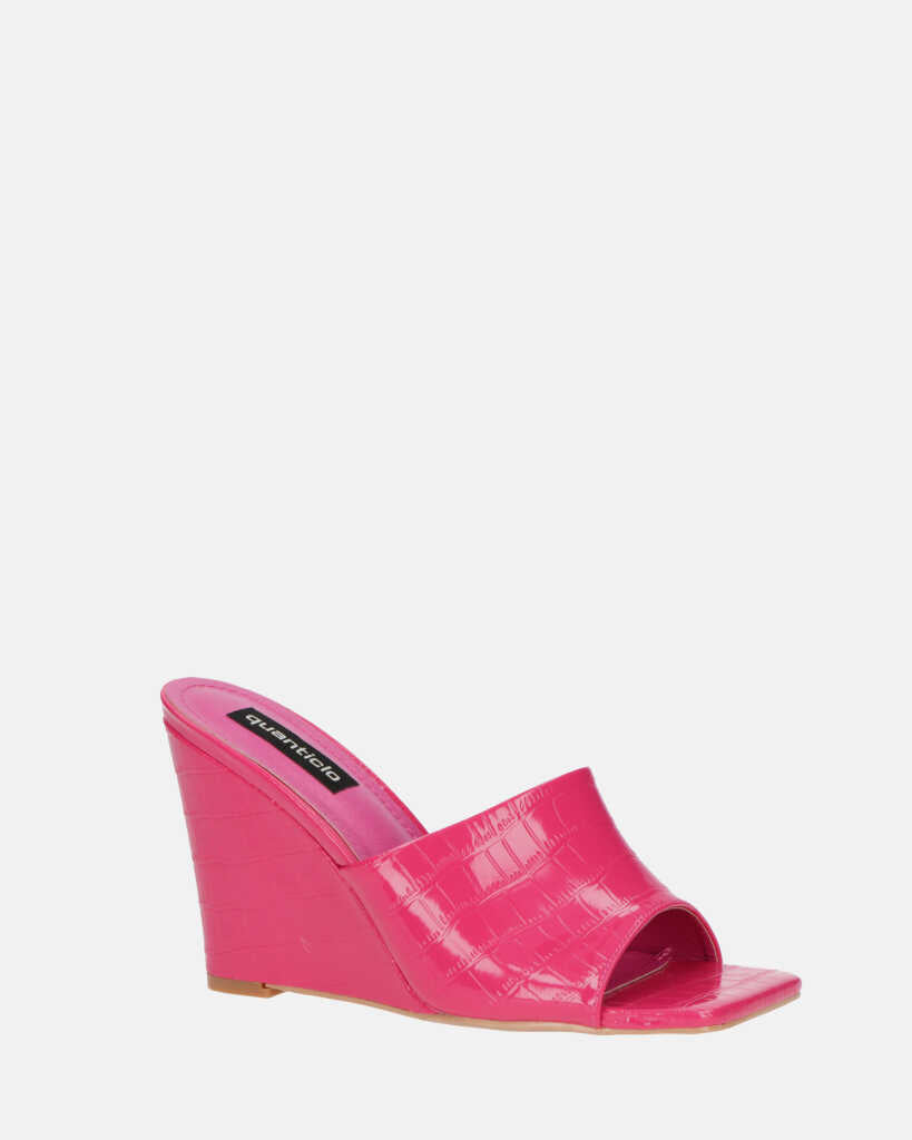 MARGHERITA - sandales compensées en glassy fuchsia crocodile