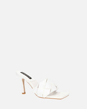 ENRICA - sandalo in pelle bianca intrecciata con tacco
