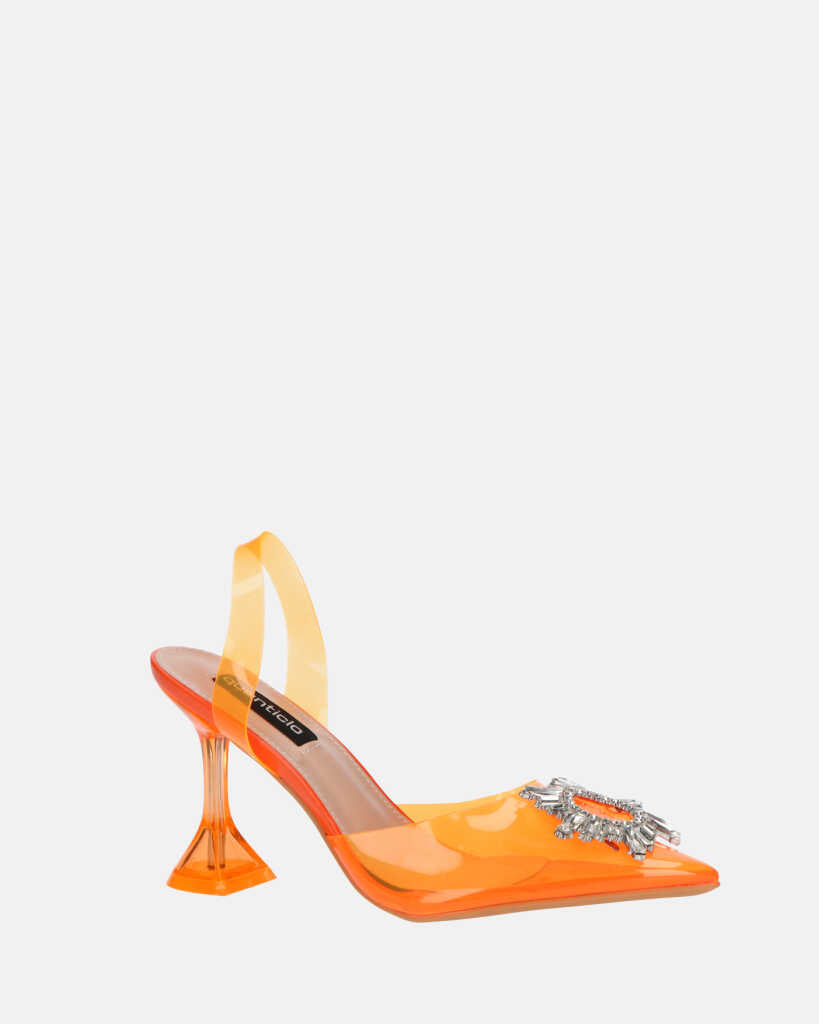 KENAN - scarpe in perspex arancio con decorazione di gemme in punta
