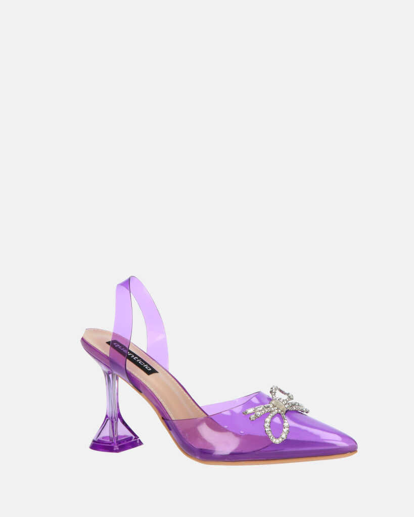 CONSUELO - tacchi in perspex viola con decorazioni in punta