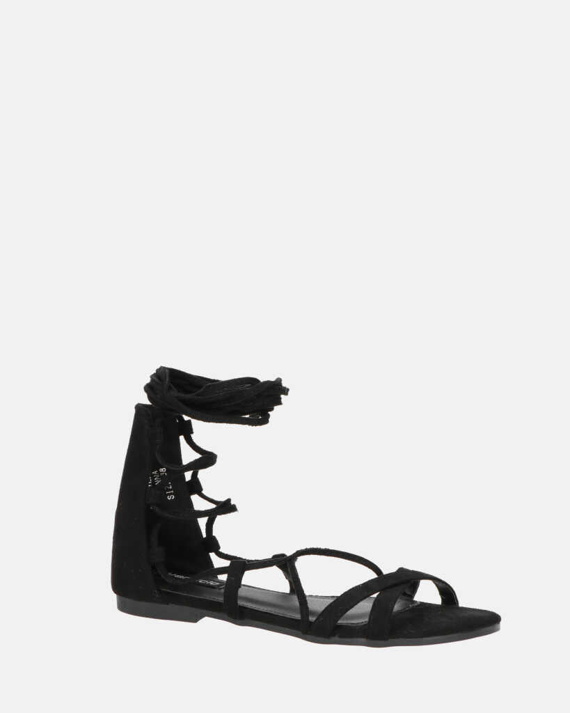 YANNA - sandali in camoscio nero con lacci