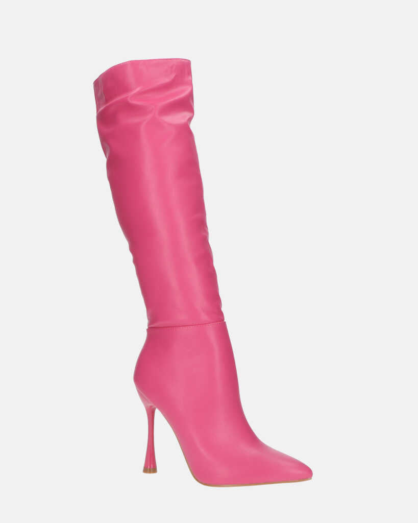 KAYLA - stivali alti con tacco in PU fucsia e cerniera laterale