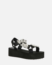 LIZIE - sandalo con plateau in camoscio nero e gemme