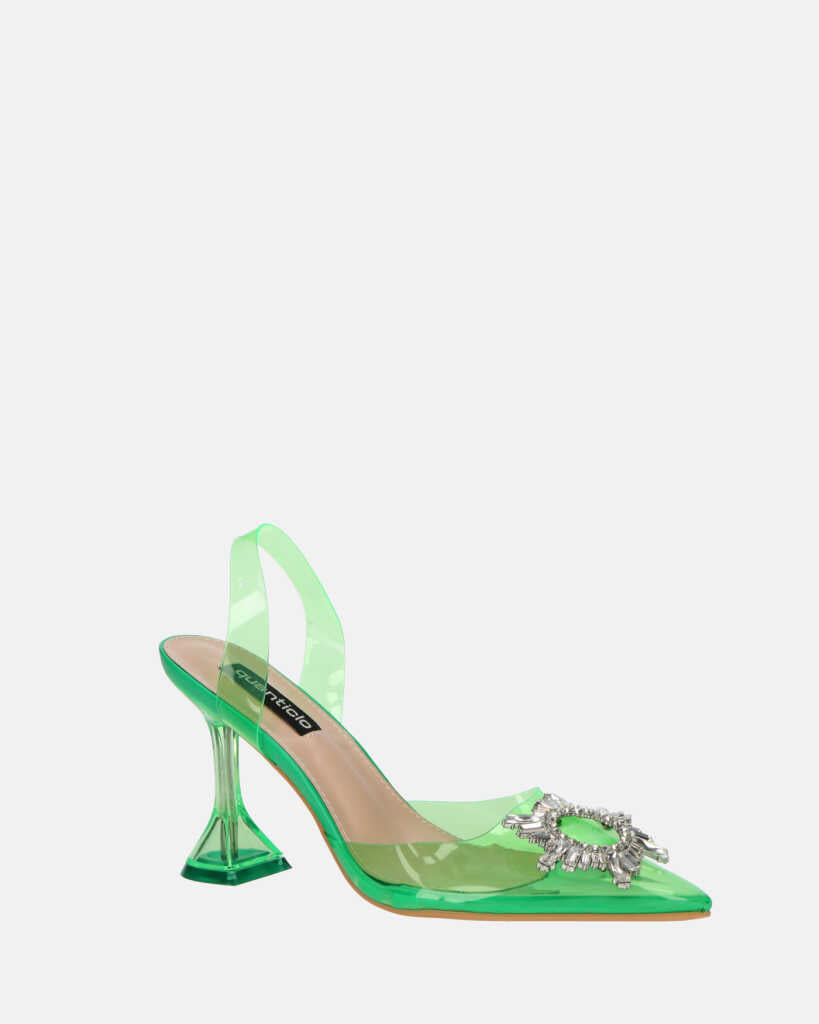 KENAN - scarpe in perspex verde con decorazione di gemme in punta