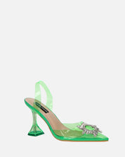 KENAN - scarpe in perspex verde con decorazione di gemme in punta