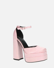 DELANEY - décolleté rosa in raso, tacco alto e doppio plateau