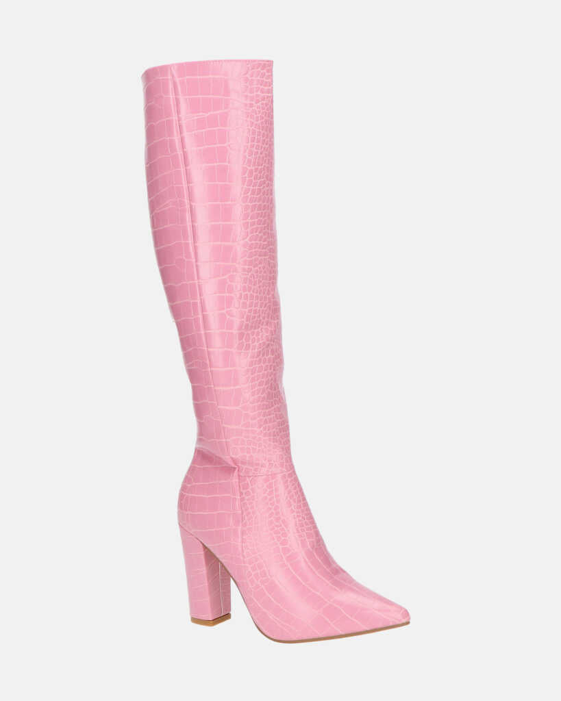 KSENIA - stivali alti con tacco in rosa pitonato