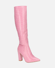 KSENIA - stivali alti con tacco in rosa pitonato
