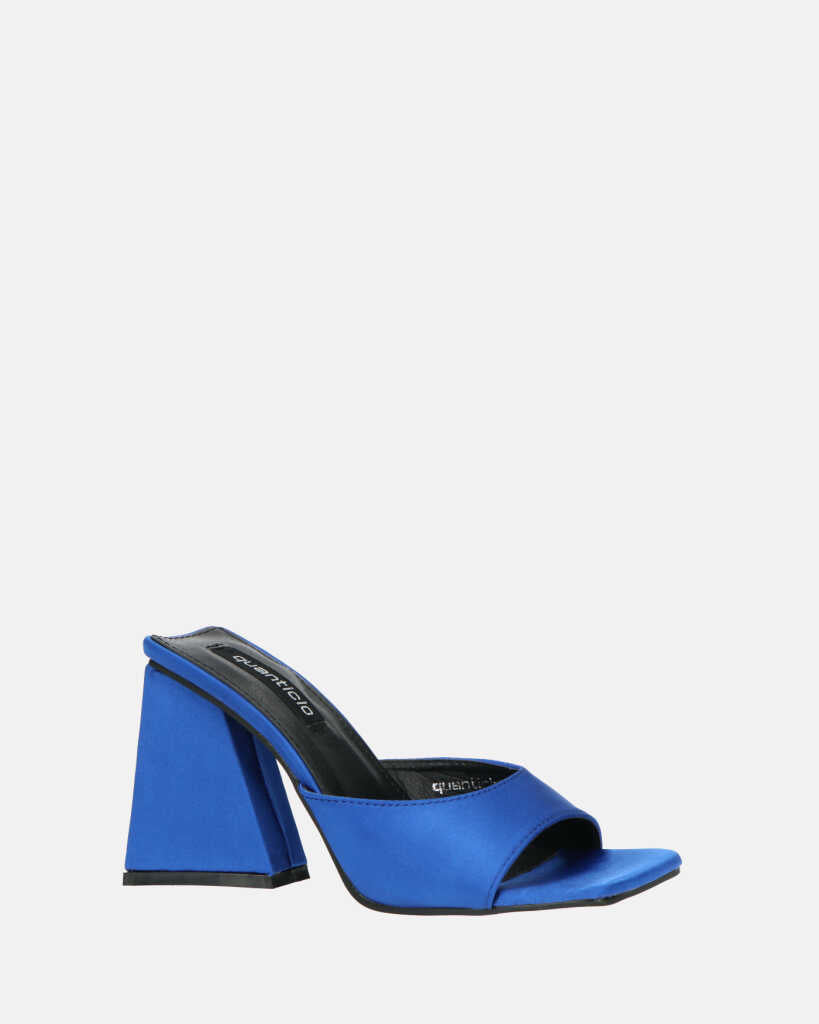 MILEY - sandali in raso blu con tacco squadrato