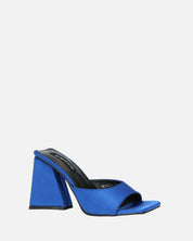 MILEY - sandali in raso blu con tacco squadrato