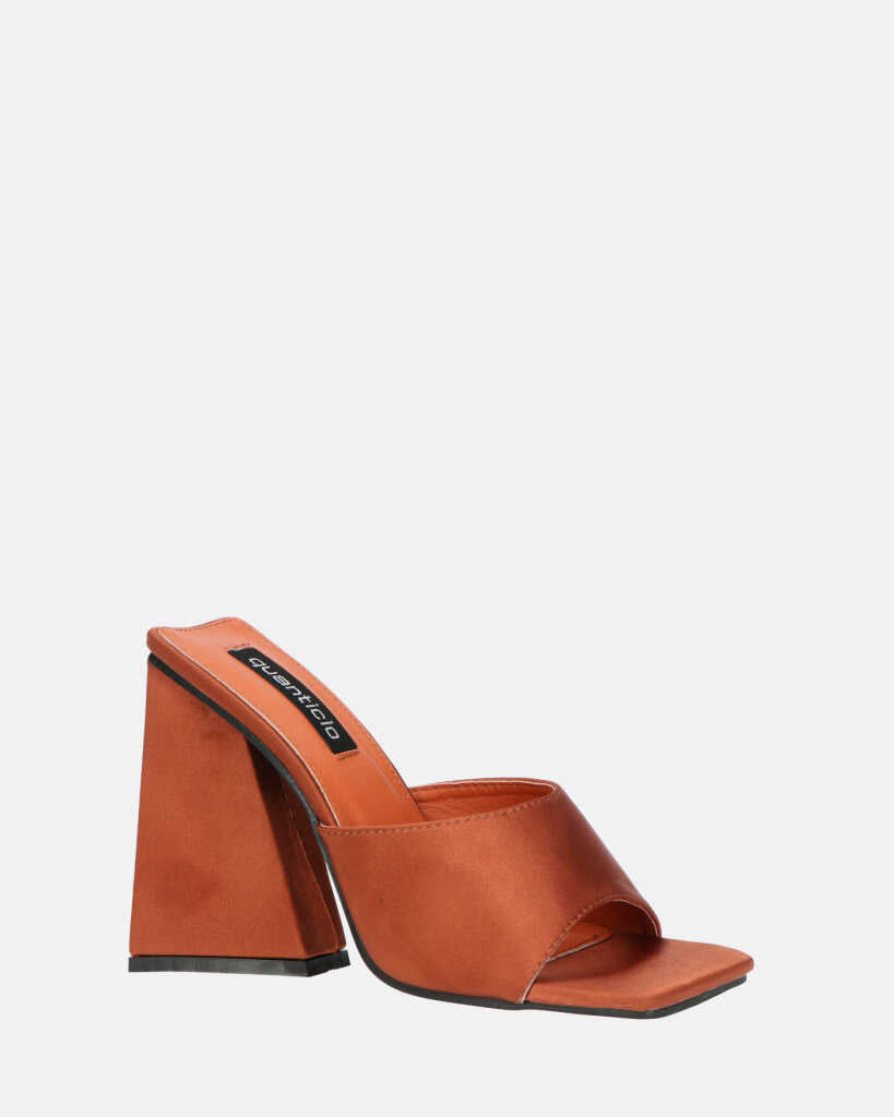 KAMELYA - sandali con tacco squadrato in lycra color rame
