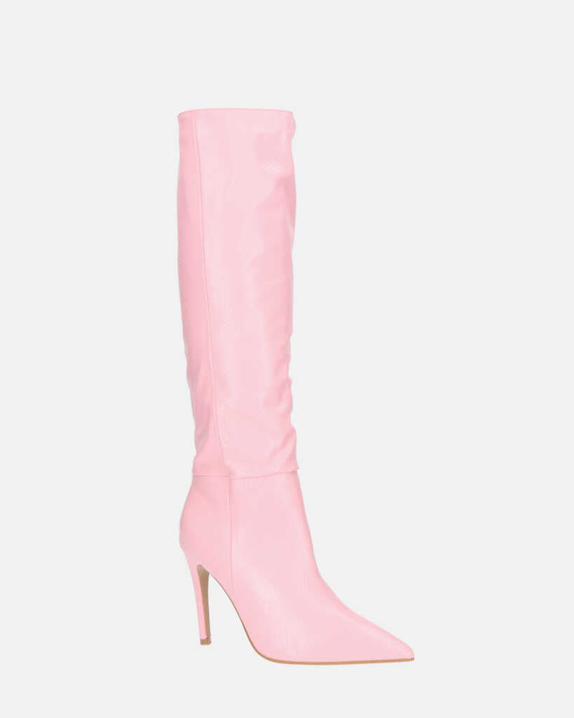 LOLY - stivale con tacco in pitonato rosa