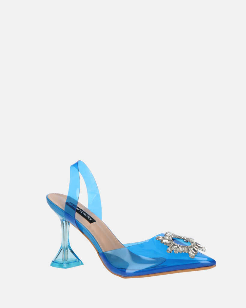 KENAN - scarpe in perspex blu con decorazione di gemme in punta