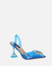 KENAN - scarpe in perspex blu con decorazione di gemme in punta