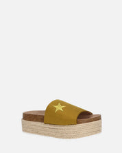 BRYANA - ciabatte con platform in paglia e banda khaki con stella dorata