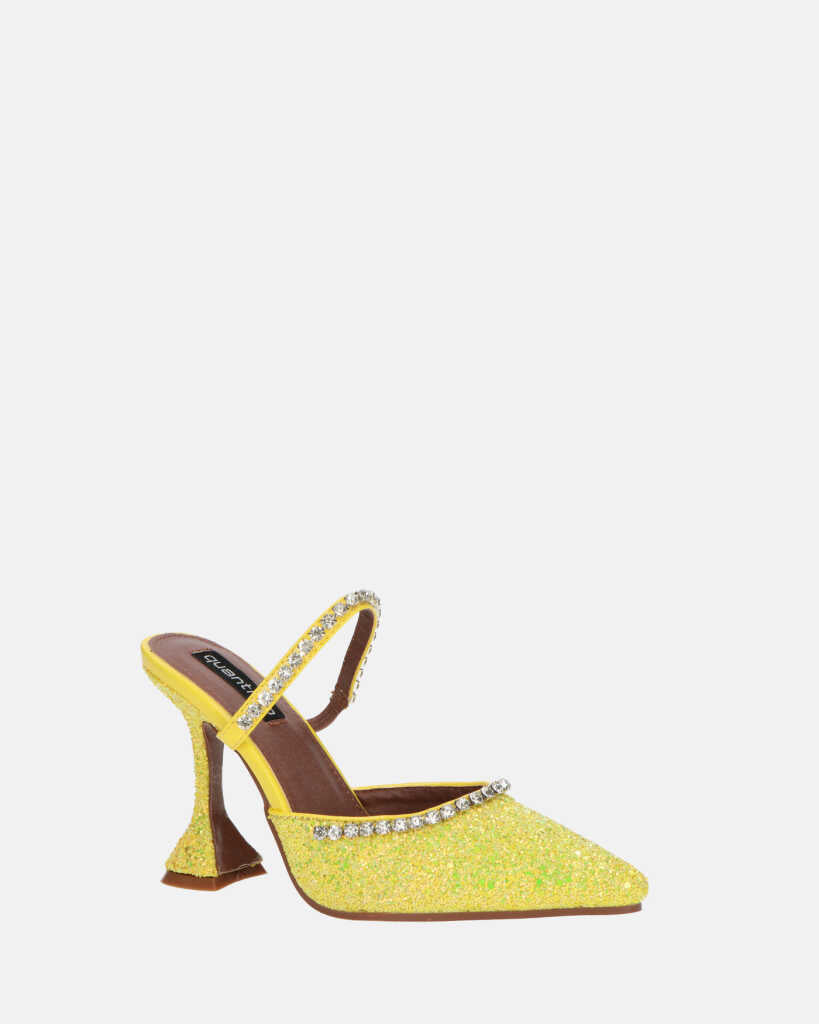 PERAL - scarpa con tacco in glitter giallo con gemme