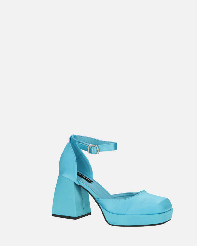 VIDA - scarpe con tacco squadrato in satin blu