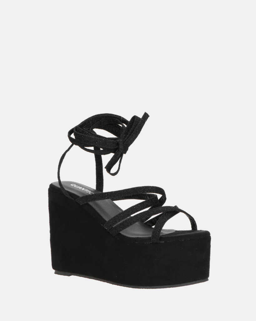OLLIE - zeppa nera con lacci glitterati
