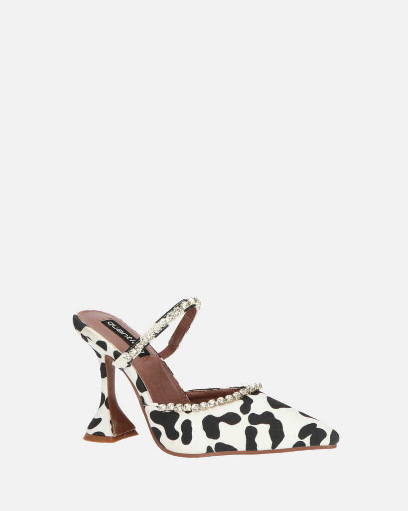 PERAL - scarpa con tacco in leopardato bianconero con gemme