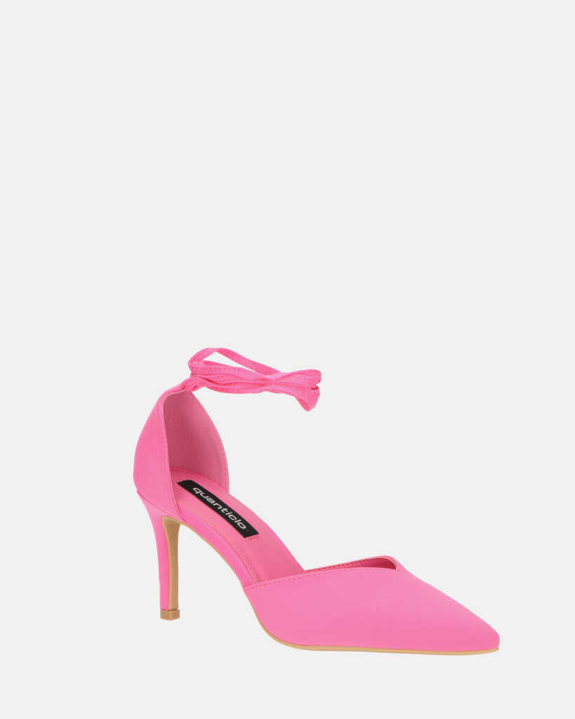 MAURA - tacchi a spillo a punta con lacci in lycra fucsia