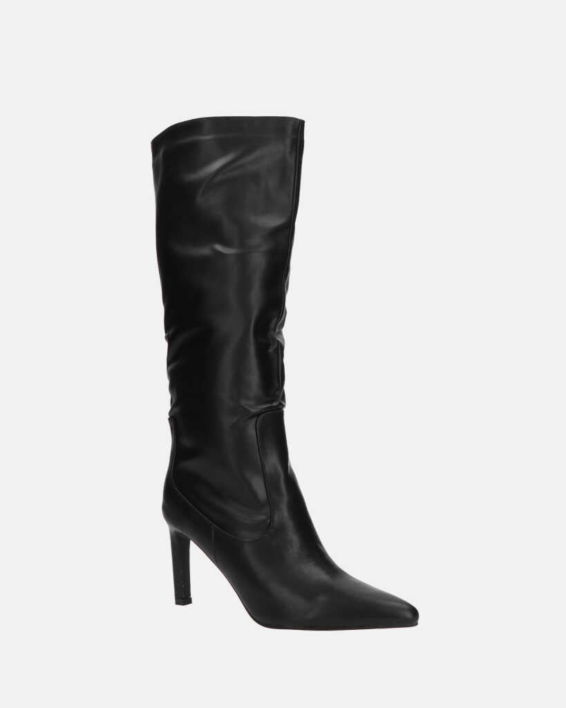 CAROLINE - stivale alto nero con tacco in pelle