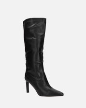CAROLINE - stivale alto nero con tacco in pelle