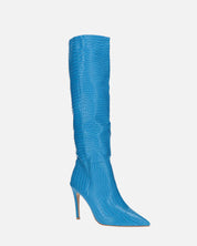 LOLY - stivale con tacco in coccodrillo blu