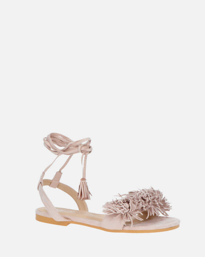 VALERY - sandali in camoscio beige con lacci