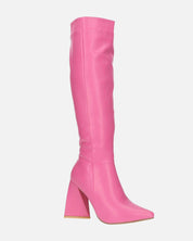 TRUDY - stivali alti con tacco alto in PU fuchsia